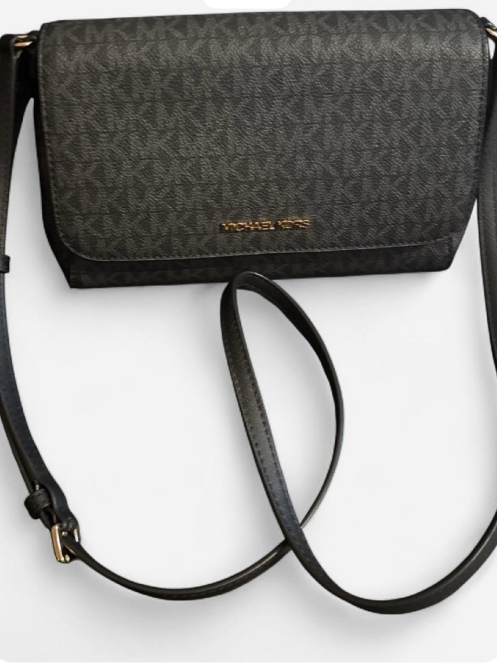 Michael Kors Black MK Logo Messenger Bag with Gold Hardware